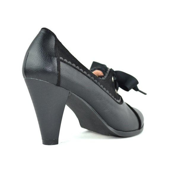 Chase & Chloe Women's Classic Lace Up Kitten Mid-Heel Round Toe Oxfords - Picture 3 of 3